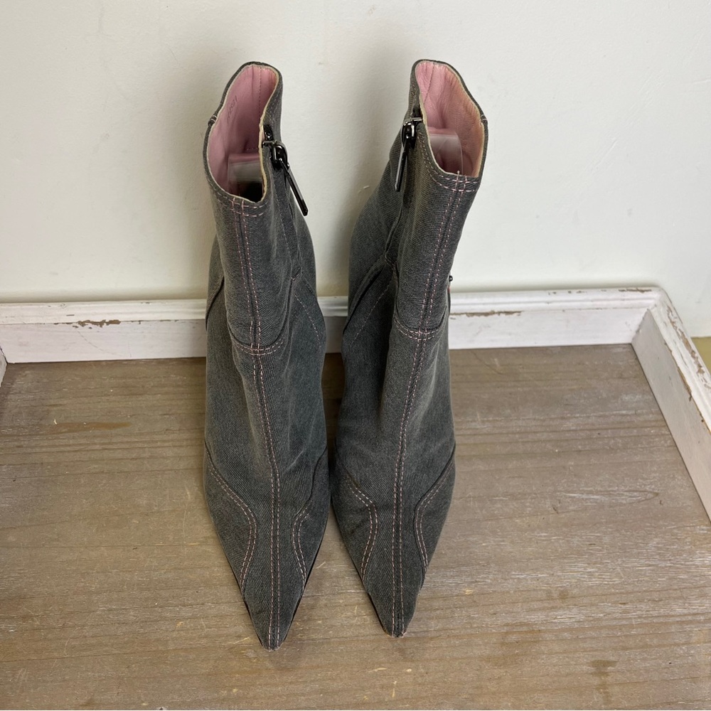 Vintage Christian Dior Y2K Denim Ankle Booties Pink Stitch Italy 35.5 Grunge - Picture 3 of 15